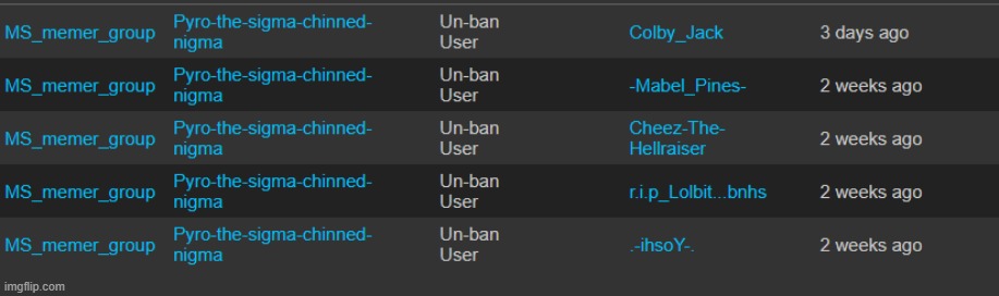 bro i remember having to unban all these people because mod goofed up | made w/ Imgflip meme maker