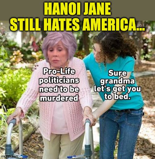 Hanoi Jane... | HANOI JANE STILL HATES AMERICA... | image tagged in party of haters,democrats | made w/ Imgflip meme maker
