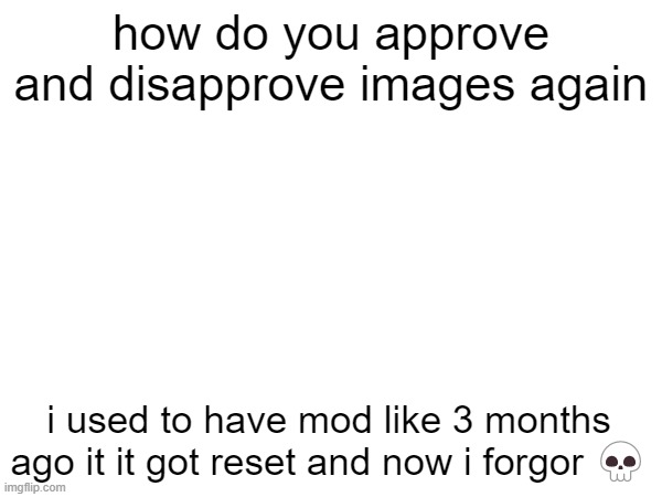 bruh how do you do it i forgor | how do you approve and disapprove images again; i used to have mod like 3 months ago it it got reset and now i forgor 💀 | made w/ Imgflip meme maker