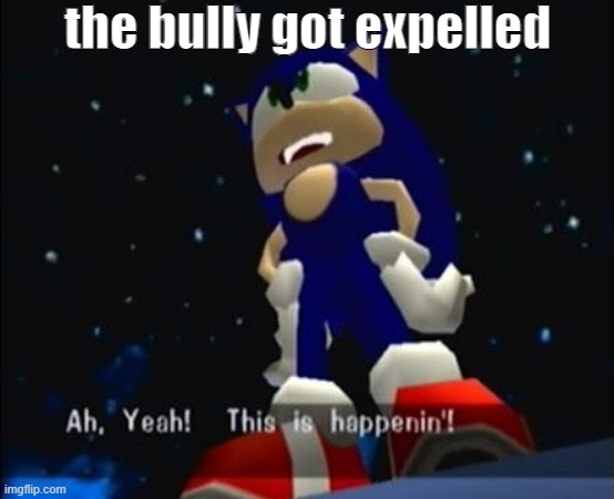 YESSIR!!! | the bully got expelled | image tagged in aw yeah this is happenin',sonic the hedgehog,memes,funny,fun,school | made w/ Imgflip meme maker