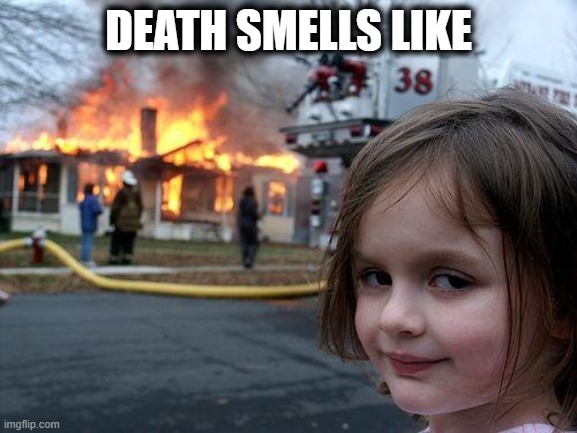 Disaster Girl Meme | DEATH SMELLS LIKE | image tagged in memes,disaster girl | made w/ Imgflip meme maker