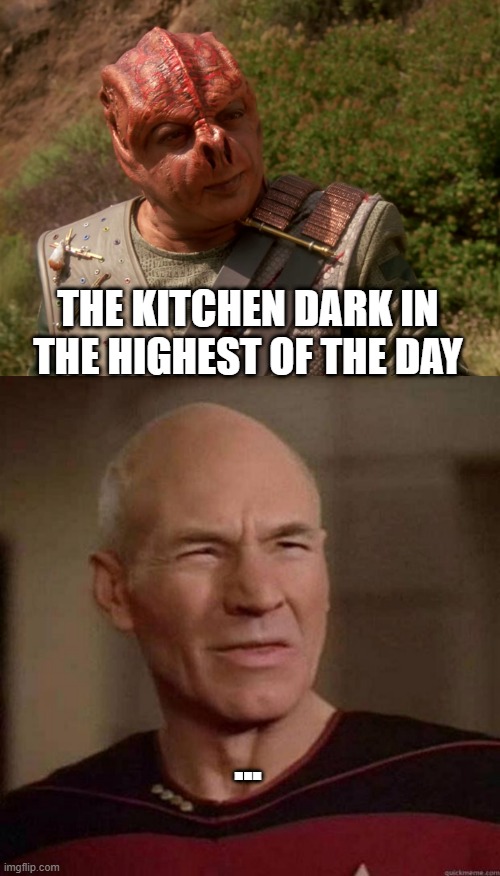 Damn Children of Tamar | THE KITCHEN DARK IN THE HIGHEST OF THE DAY; ... | image tagged in darmok,dafuq picard | made w/ Imgflip meme maker