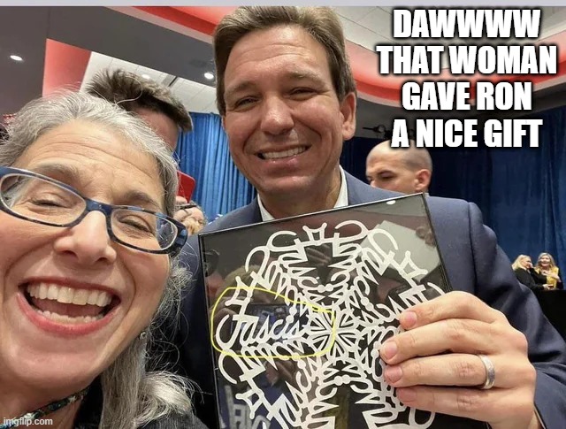 Snowflake | DAWWWW THAT WOMAN GAVE RON A NICE GIFT | image tagged in politics,ron desantis | made w/ Imgflip meme maker