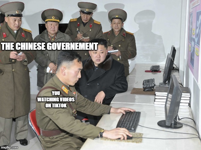 watching you | THE CHINESE GOVERNEMENT; YOU WATCHING VIDEOS ON TIKTOK | image tagged in kim jong un stress | made w/ Imgflip meme maker
