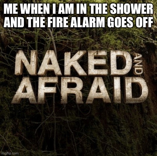 Naked and Afraid | ME WHEN I AM IN THE SHOWER AND THE FIRE ALARM GOES OFF | image tagged in naked and afraid | made w/ Imgflip meme maker