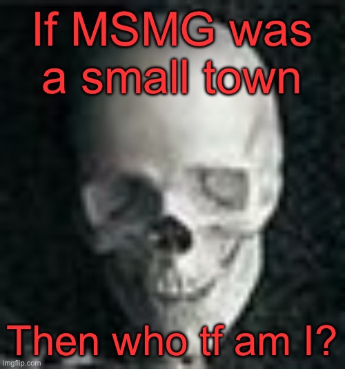 . | If MSMG was a small town; Then who tf am I? | image tagged in skull | made w/ Imgflip meme maker