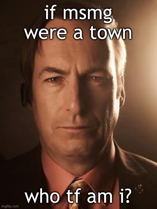 Saul Goodman | if msmg were a town; who tf am i? | image tagged in saul goodman | made w/ Imgflip meme maker