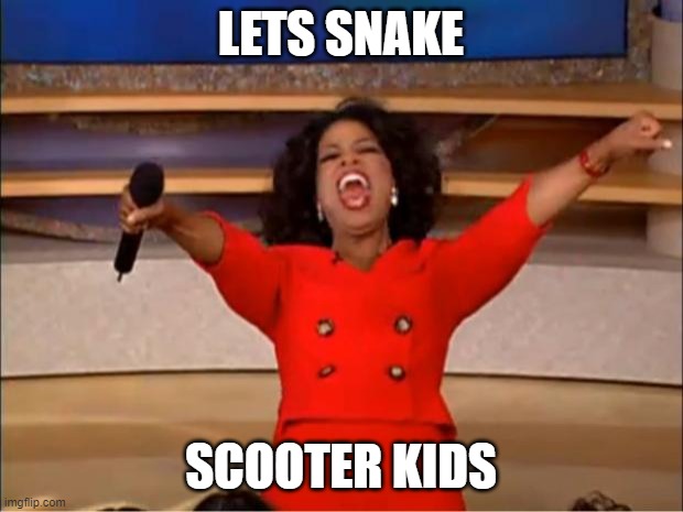 Oprah You Get A Meme | LETS SNAKE; SCOOTER KIDS | image tagged in memes,oprah you get a | made w/ Imgflip meme maker