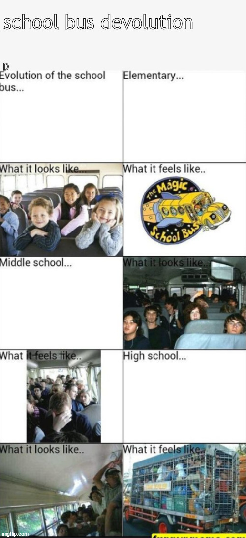 this the future | school bus devolution; D | image tagged in memes,middle school | made w/ Imgflip meme maker