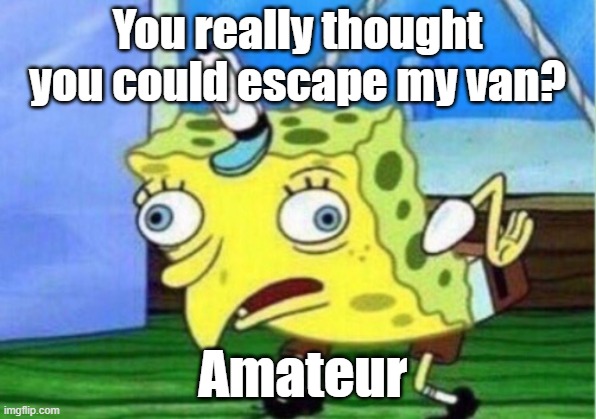 you can never escape | You really thought you could escape my van? Amateur | image tagged in memes,mocking spongebob | made w/ Imgflip meme maker