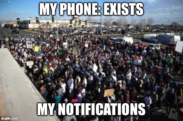 millions of people | MY PHONE: EXISTS; MY NOTIFICATIONS | image tagged in millions of people | made w/ Imgflip meme maker