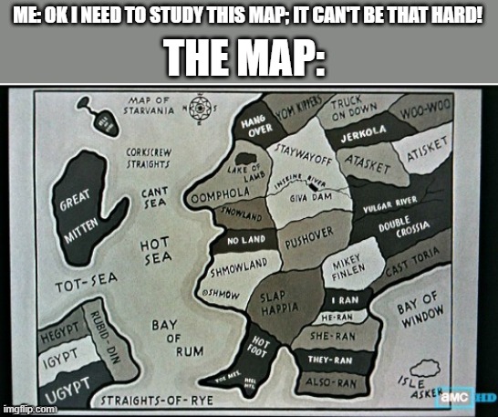 ME: OK I NEED TO STUDY THIS MAP; IT CAN'T BE THAT HARD! THE MAP: | image tagged in memes,funny,maps | made w/ Imgflip meme maker