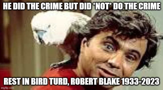 HE DID THE CRIME BUT DID *NOT* DO THE CRIME; REST IN BIRD TURD, ROBERT BLAKE 1933-2023 | image tagged in memes | made w/ Imgflip meme maker
