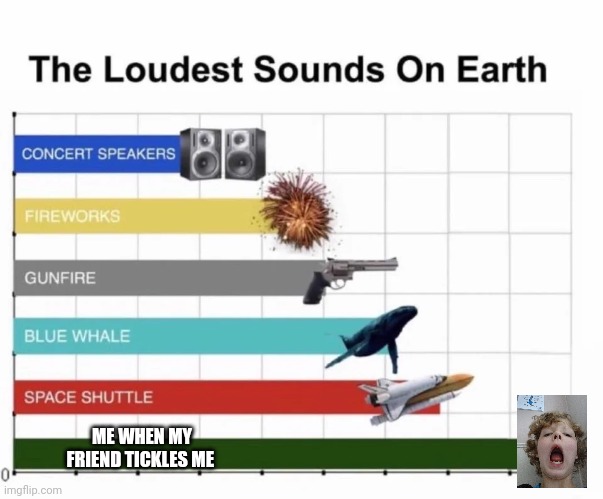 The Loudest Sounds On Earth | ME WHEN MY FRIEND TICKLES ME | image tagged in the loudest sounds on earth | made w/ Imgflip meme maker