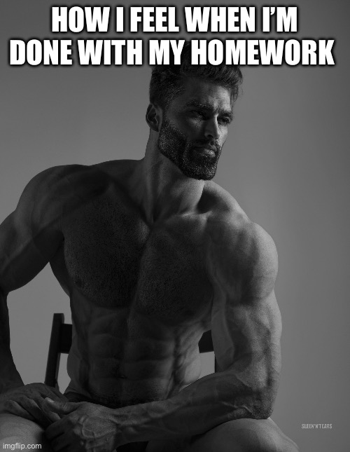 We all love the feeling | HOW I FEEL WHEN I’M DONE WITH MY HOMEWORK | image tagged in giga chad | made w/ Imgflip meme maker