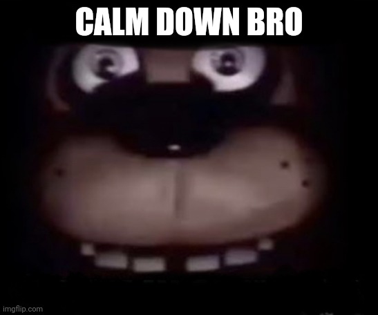 Freddy | CALM DOWN BRO | image tagged in freddy | made w/ Imgflip meme maker