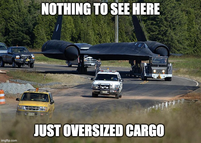 Nothing to see here | NOTHING TO SEE HERE; JUST OVERSIZED CARGO | image tagged in plane,us government | made w/ Imgflip meme maker