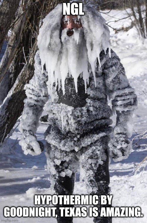 You should check it out | NGL; HYPOTHERMIC BY GOODNIGHT, TEXAS IS AMAZING. | image tagged in ice man | made w/ Imgflip meme maker