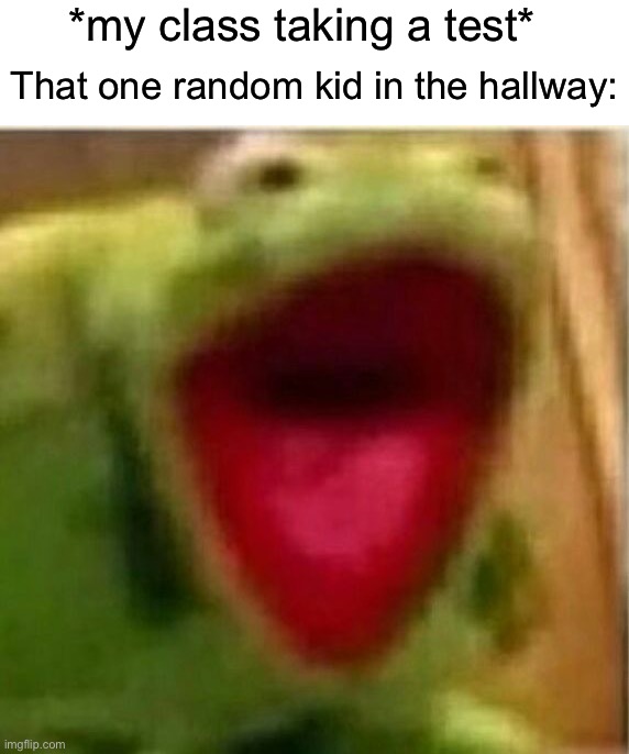 Happens all the time though |  *my class taking a test*; That one random kid in the hallway: | image tagged in ahhhhhhhhhhhhh,memes,funny,true story,relatable memes,school | made w/ Imgflip meme maker