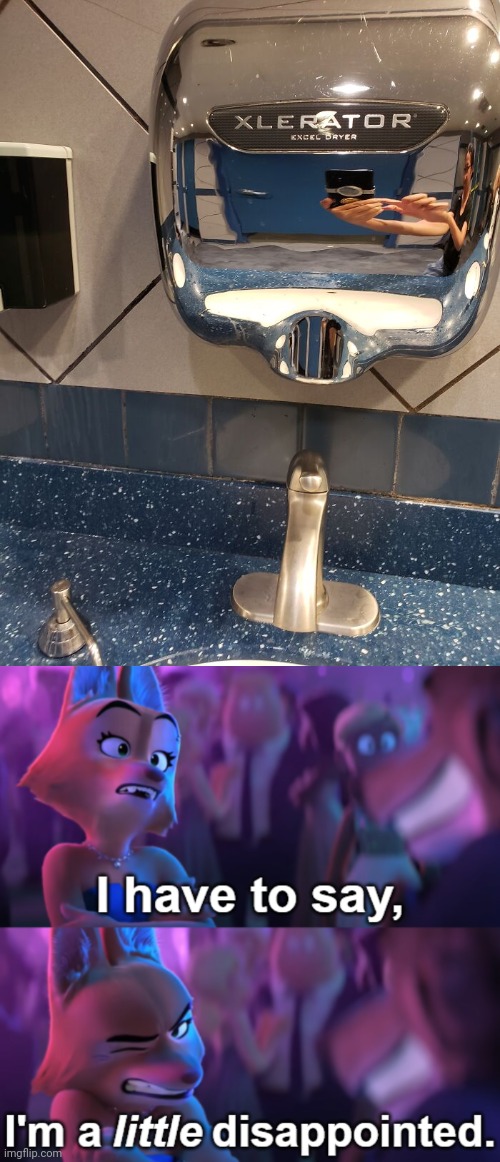 You turn on the faucet, you also turn on the dryer | image tagged in i'm a little disappointed,sink,bathroom,design fails | made w/ Imgflip meme maker