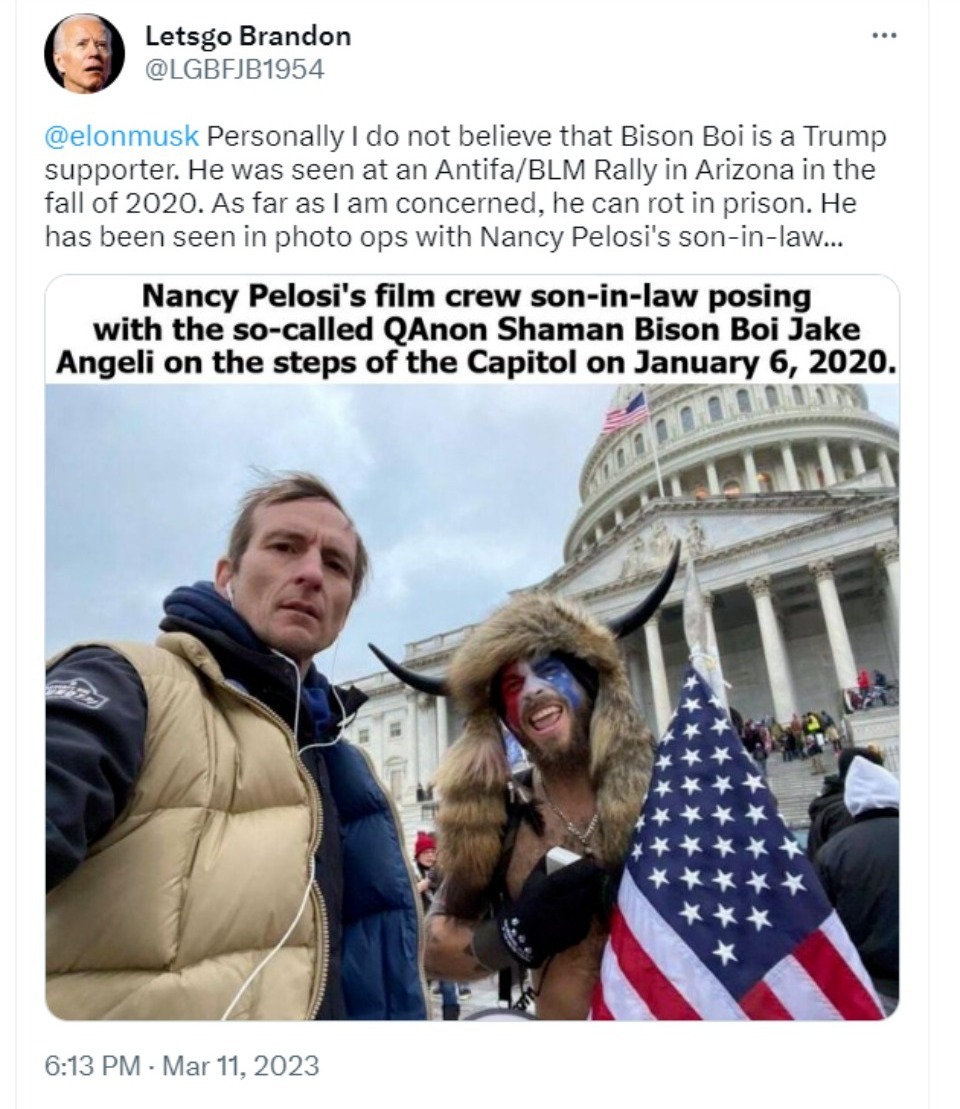 Jake Angeli (born Jacob Anthony Angeli Chansley; 1988), also known as the QAnon Shaman is no Trump supporter. | image tagged in bison boi,posers,nancy pelosi,january 6,qanon shaman,self promoting | made w/ Imgflip meme maker