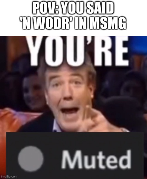 Lol | POV: YOU SAID 'N WODR' IN MSMG | image tagged in you re muted | made w/ Imgflip meme maker