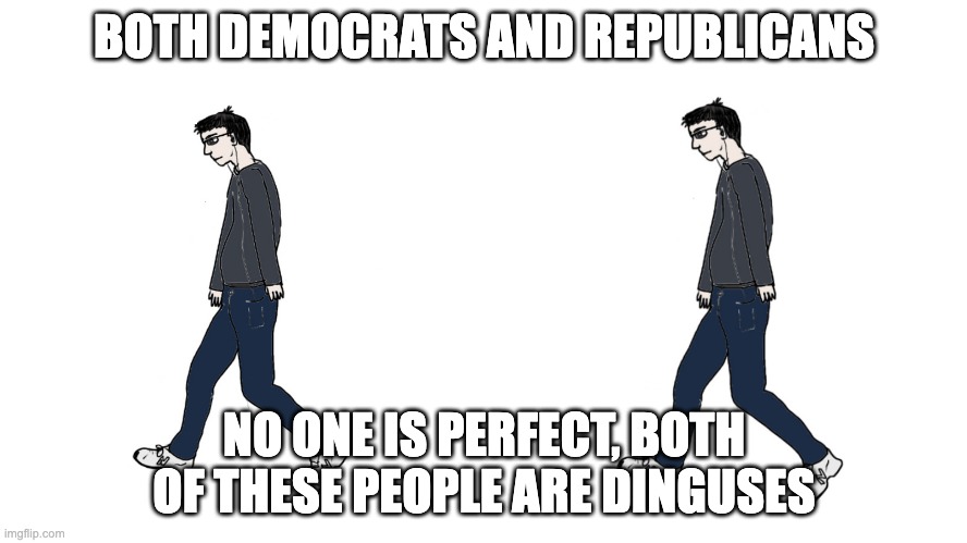 Politically Equal | BOTH DEMOCRATS AND REPUBLICANS; NO ONE IS PERFECT, BOTH OF THESE PEOPLE ARE DINGUSES | image tagged in virgin vs virgin | made w/ Imgflip meme maker