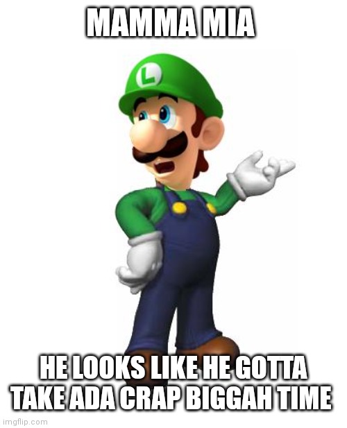 Logic Luigi | MAMMA MIA HE LOOKS LIKE HE GOTTA TAKE ADA CRAP BIGGAH TIME | image tagged in logic luigi | made w/ Imgflip meme maker