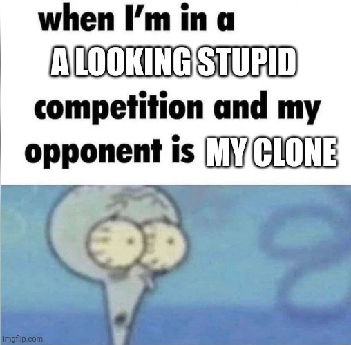 I'm still stupider than my clone | A LOOKING STUPID; MY CLONE | image tagged in whe i'm in a competition and my opponent is | made w/ Imgflip meme maker