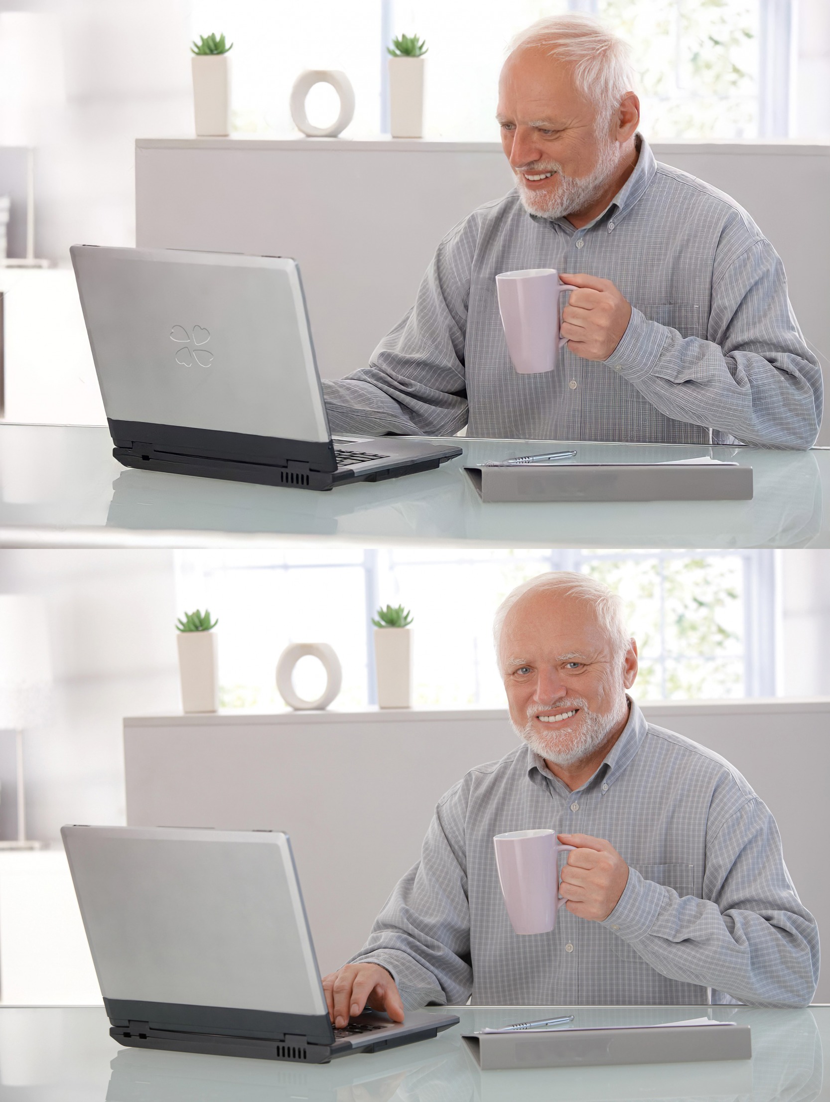 Old man at computer Blank Meme Template