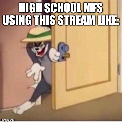 Fr | HIGH SCHOOL MFS USING THIS STREAM LIKE: | image tagged in sneaky tom | made w/ Imgflip meme maker