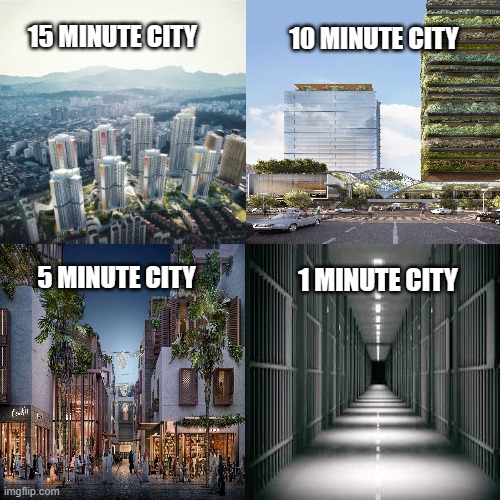 15 minute Jail cells | 15 MINUTE CITY; 10 MINUTE CITY; 1 MINUTE CITY; 5 MINUTE CITY | image tagged in memes,distracted boyfriend | made w/ Imgflip meme maker