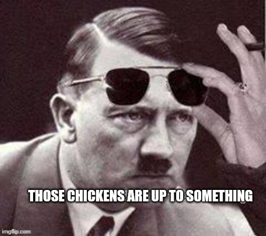 Hitler I did Nazi that coming | THOSE CHICKENS ARE UP TO SOMETHING | image tagged in hitler i did nazi that coming | made w/ Imgflip meme maker