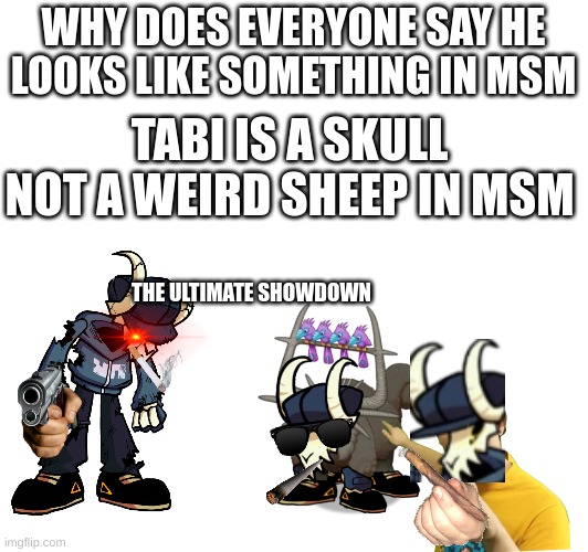 Waht is dis | WHY DOES EVERYONE SAY HE LOOKS LIKE SOMETHING IN MSM; TABI IS A SKULL NOT A WEIRD SHEEP IN MSM; THE ULTIMATE SHOWDOWN | made w/ Imgflip meme maker