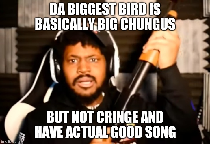 Get it since they're big and animals | DA BIGGEST BIRD IS BASICALLY BIG CHUNGUS; BUT NOT CRINGE AND HAVE ACTUAL GOOD SONG | image tagged in coryxkenshin shotgun | made w/ Imgflip meme maker