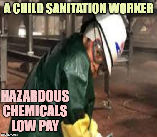 A CHILD SANITATION WORKER HAZARDOUS CHEMICALS LOW PAY | made w/ Imgflip meme maker