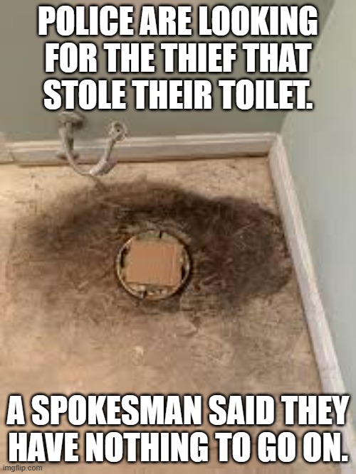 meme by brad police toilet stolen | POLICE ARE LOOKING FOR THE THIEF THAT STOLE THEIR TOILET. A SPOKESMAN SAID THEY HAVE NOTHING TO GO ON. | image tagged in police | made w/ Imgflip meme maker