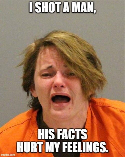 Arrested Snowflake | I SHOT A MAN, HIS FACTS HURT MY FEELINGS. | image tagged in arrested snowflake | made w/ Imgflip meme maker