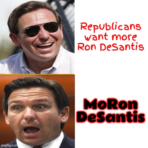 Not The Mama | Republicans want more Ron DeSantis; MoRon
DeSantis | image tagged in memes,drake hotline bling,moron,more ron moron,fascist,not gonna happen | made w/ Imgflip meme maker