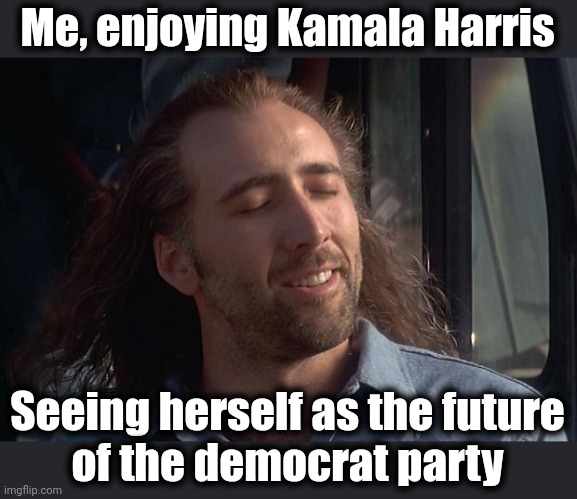 The diversity hyena is the future of the democrat party! | Me, enjoying Kamala Harris; Seeing herself as the future
of the democrat party | image tagged in nicholas cage,memes,kamala harris,democrats,future,joe biden | made w/ Imgflip meme maker