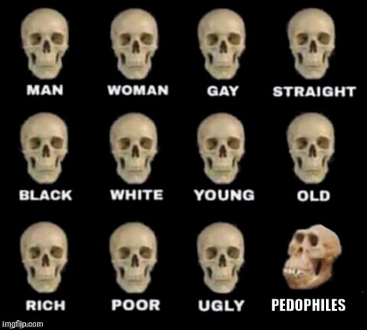 Pedophiles are evolutionary regressions | PEDOPHILES | image tagged in idiot skull | made w/ Imgflip meme maker