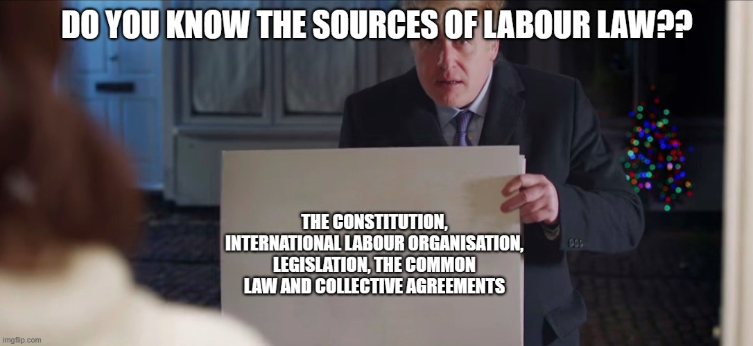 Sources of  Labour Law | DO YOU KNOW THE SOURCES OF LABOUR LAW?? THE CONSTITUTION, INTERNATIONAL LABOUR ORGANISATION, LEGISLATION, THE COMMON LAW AND COLLECTIVE AGREEMENTS | image tagged in boris johnson | made w/ Imgflip meme maker