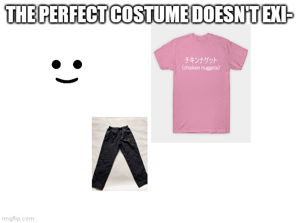 If you know, you know | THE PERFECT COSTUME DOESN'T EXI- | image tagged in lego face,chicken nuggets,track pants | made w/ Imgflip meme maker