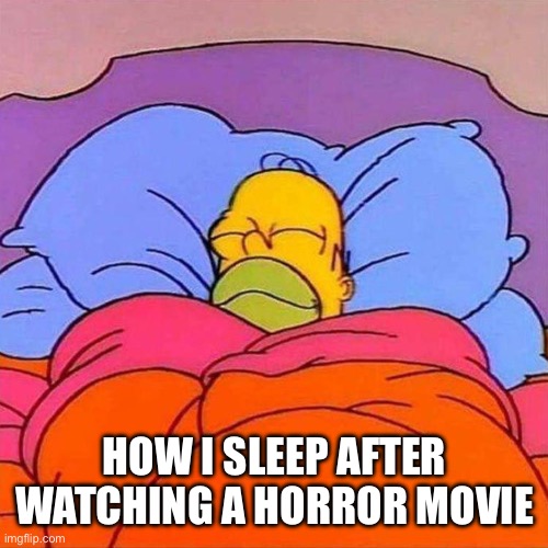 Sleeping After A Horror Movie | HOW I SLEEP AFTER WATCHING A HORROR MOVIE | image tagged in homer napping,horror movie,sleeping,the simpsons,no issues | made w/ Imgflip meme maker