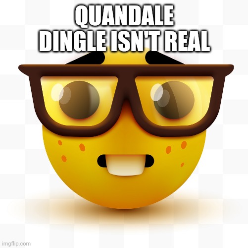 Nerd emoji | QUANDALE DINGLE ISN'T REAL | image tagged in nerd emoji | made w/ Imgflip meme maker