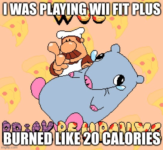 Woe brick be upon ye | I WAS PLAYING WII FIT PLUS; BURNED LIKE 20 CALORIES | image tagged in woe brick be upon ye | made w/ Imgflip meme maker