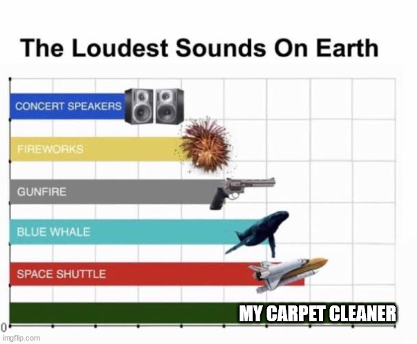 That thing is so loud, I need earmuffs to protect my hearing. | MY CARPET CLEANER | image tagged in the loudest sounds on earth | made w/ Imgflip meme maker