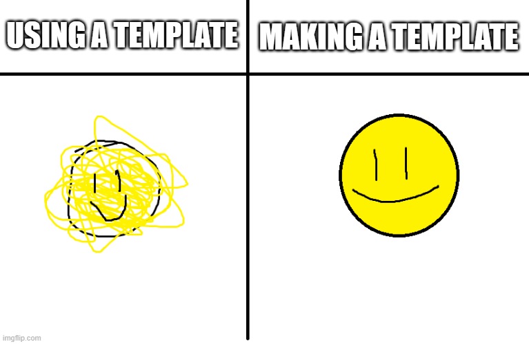 I made a template!!! | USING A TEMPLATE; MAKING A TEMPLATE | image tagged in yellow face | made w/ Imgflip meme maker