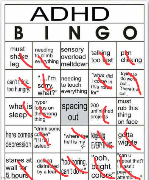 I forgot if I’ve already done this… oh well | image tagged in adhd bingo | made w/ Imgflip meme maker