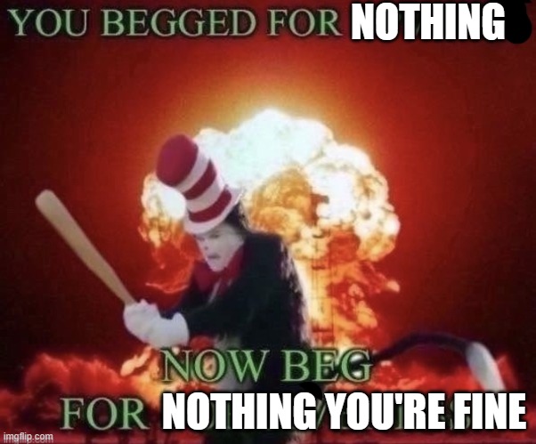Beg for forgiveness | NOTHING NOTHING YOU'RE FINE | image tagged in beg for forgiveness | made w/ Imgflip meme maker